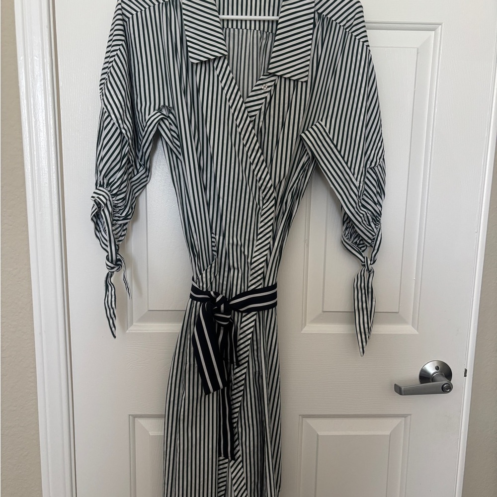 Maje green and White Striped Long Sleeve oversized Dress